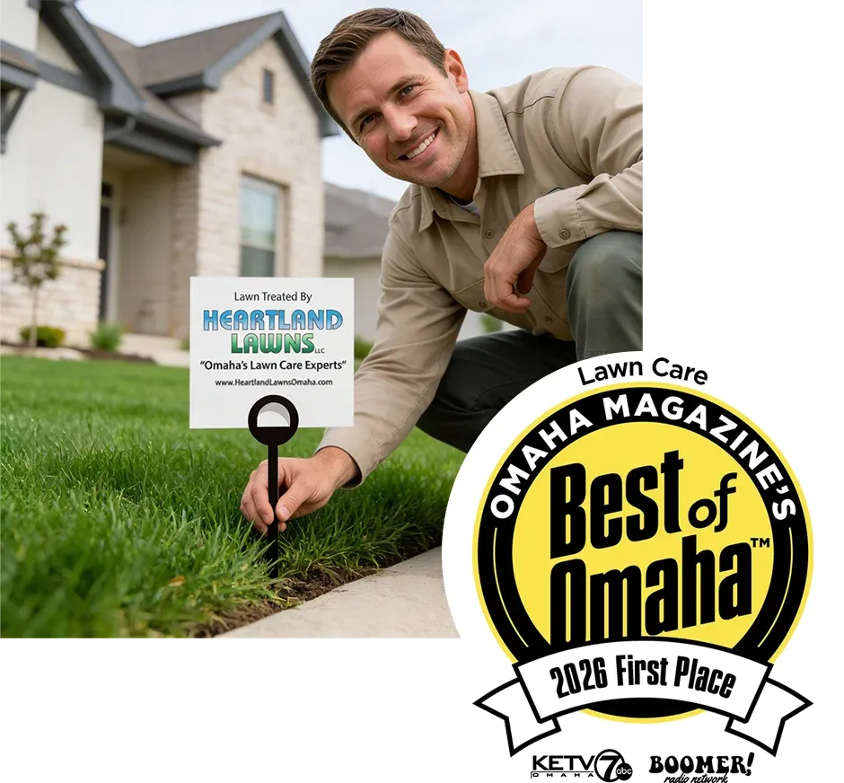 technician standing next to a lawn sign