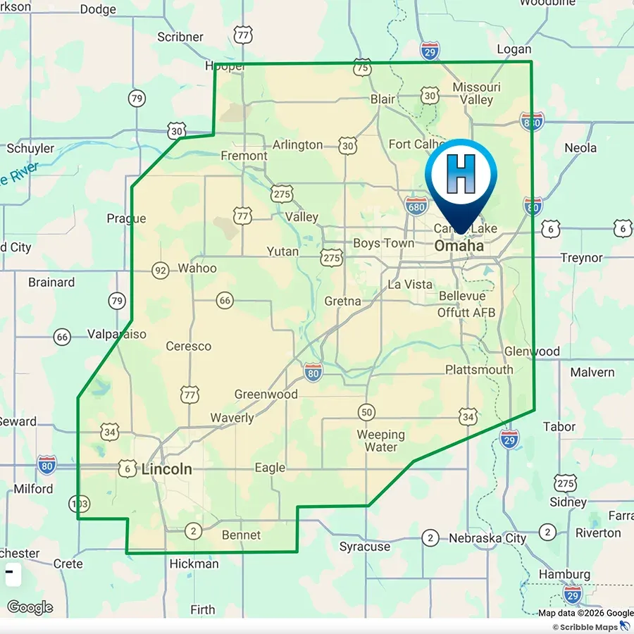 Heartland Lawns Service Area Map Omaha Nebraska