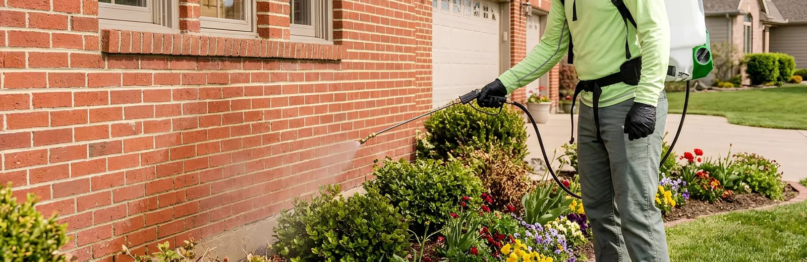 spraying exterior of home perimeter pest control