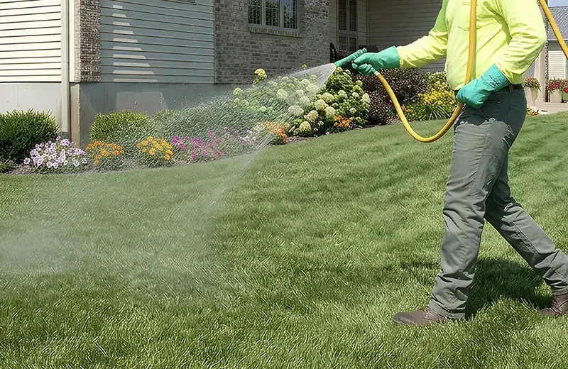 spraying lawn for weeds