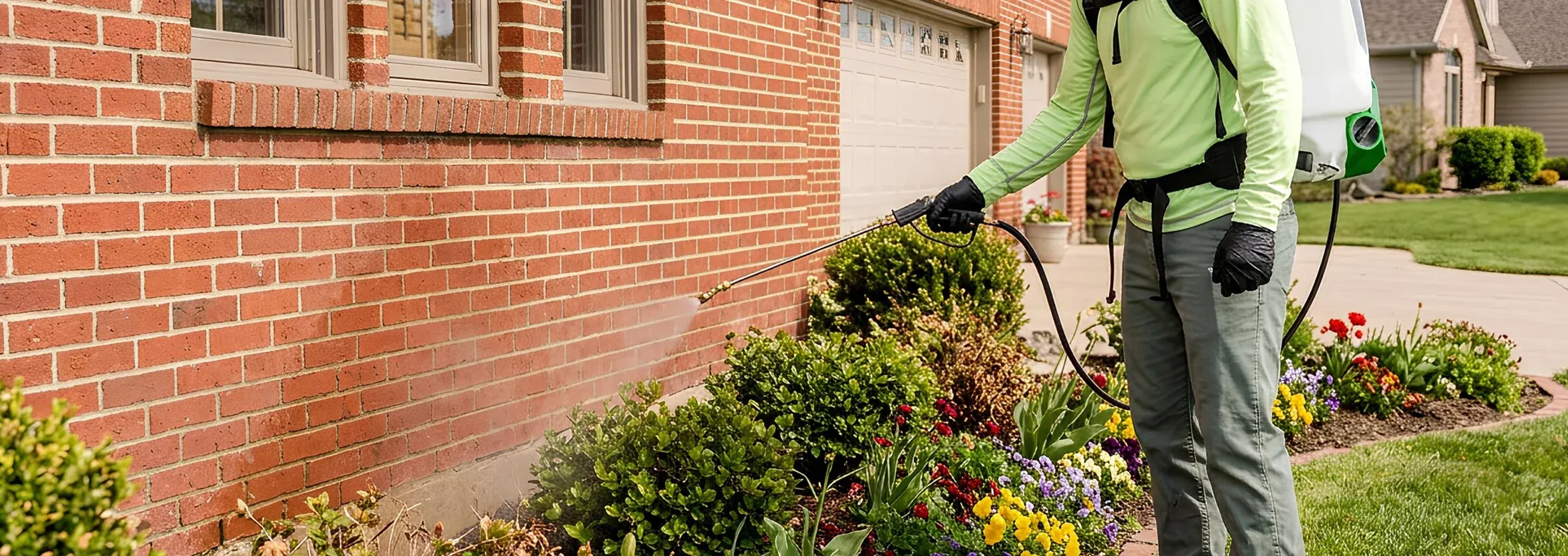 spraying exterior of home perimeter pest control